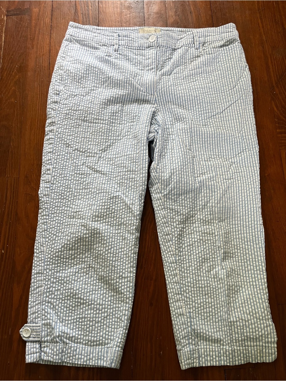Talbots Light Blue and White Seersucker Crop Pants Size 12
